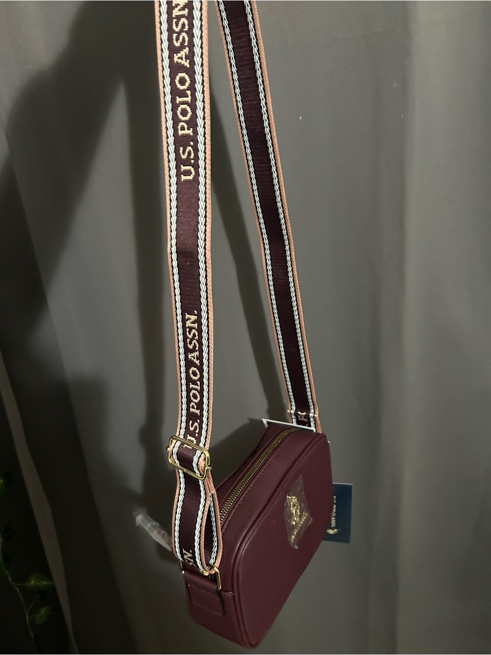 U.S. Polo Assn. Burgundy Crossbody Bag with Branded Strap